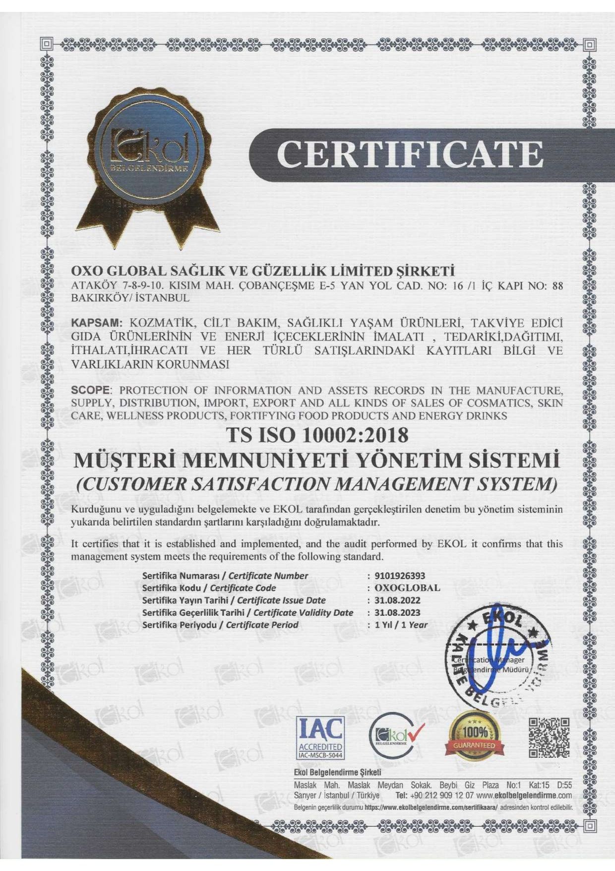 TS ISO 100022018 CUSTOMER SATISFACTION MANAGEMENT SYSTEM (CUSTOMER SATISFACTION MANAGEMENT SYSTEM)